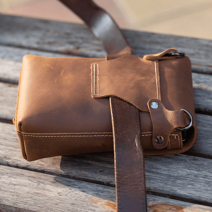 Men Genuine Leather Multifunction Lightweight Crossbody Bag Vintage 6.5 Inch Phone Bag Waist Bag Belt Bag - MRSLM