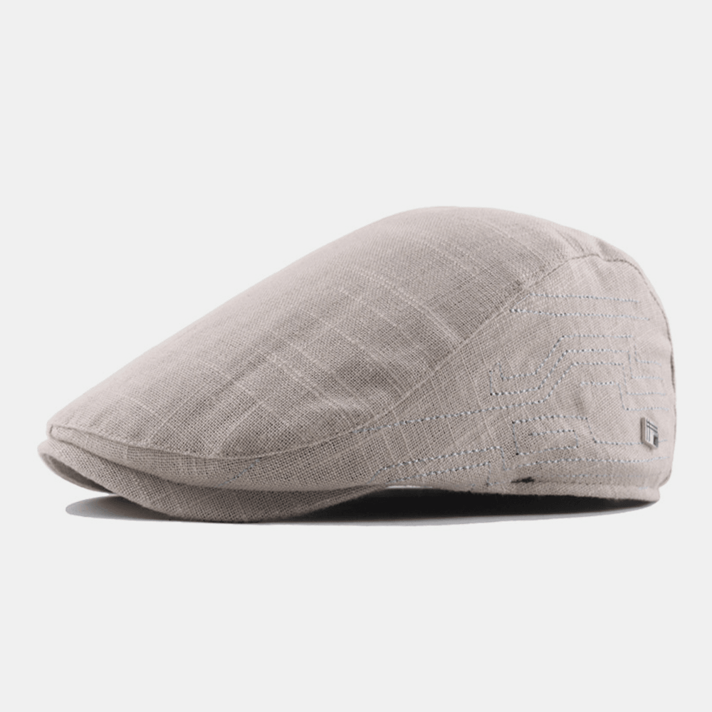 Men Cotton Linen Embroidery Plain Color Adjustable Casual Flat Hat Forward Hat Beret Hat - MRSLM