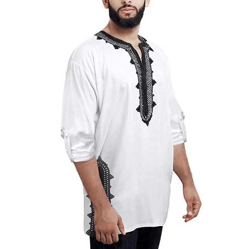 Mens Ethnic Style Half Sleeve V Neck Casual Shirts - MRSLM