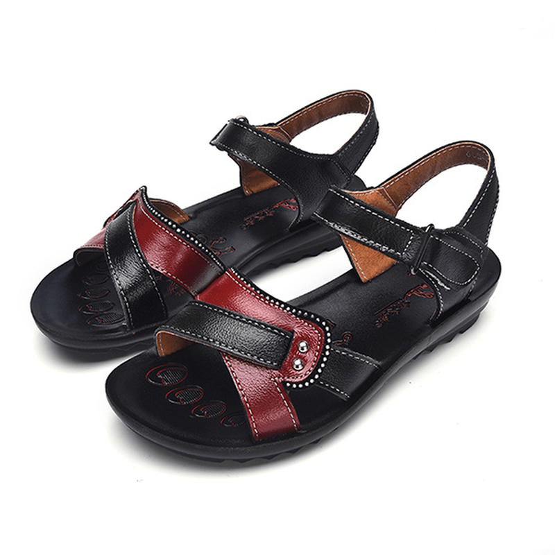 Women Leather Casual Comfy Flat Sandals - MRSLM