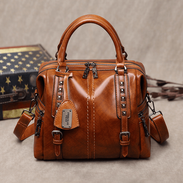 Unisex Faux Leather Retro Vintage Fashion Multi-Carry Handbag Tote Crossbody Bag - MRSLM