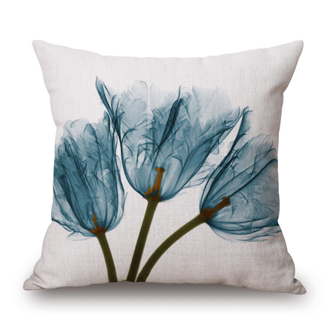 Ink Painting Flowers Cotton Linen Pillow Case Tulips Sofa Cushion Cover 45X45Cm - MRSLM