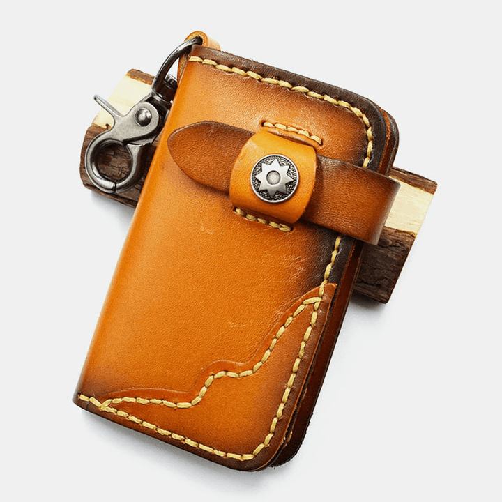 Men Genuine Leather Wear-Resistance Embossing Pattern Keychain Bag Wallet - MRSLM