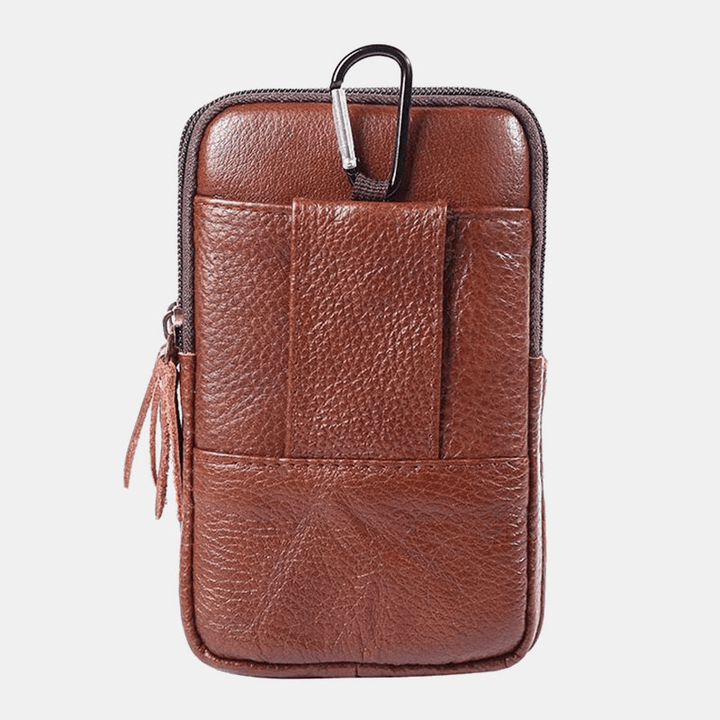 Men Genuine Leather Retro Business Waterproof Hanging 6.3 Inch Phone Bag Waist Bag - MRSLM