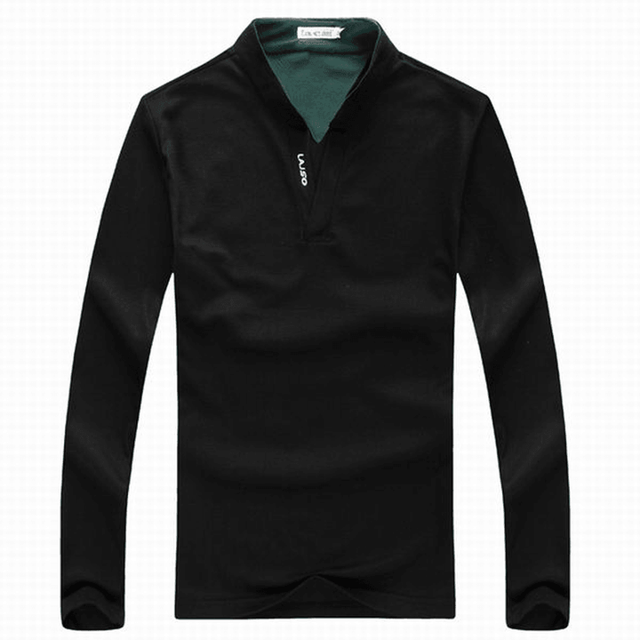 6 Colors Mens Sports Solid Color Long Sleeved Golf Shirt Casual Stand Collar Tops - MRSLM