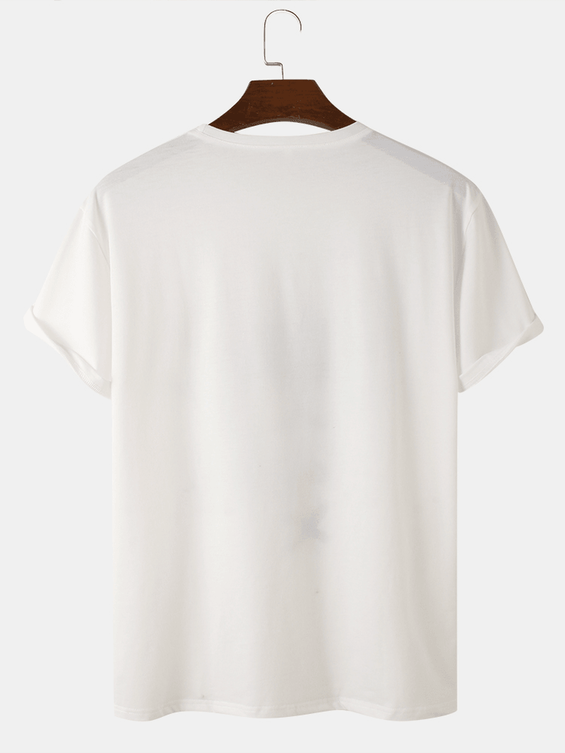 Mens Watercolor Flower Print O-Neck Cotton Short Sleeve T-Shirts - MRSLM