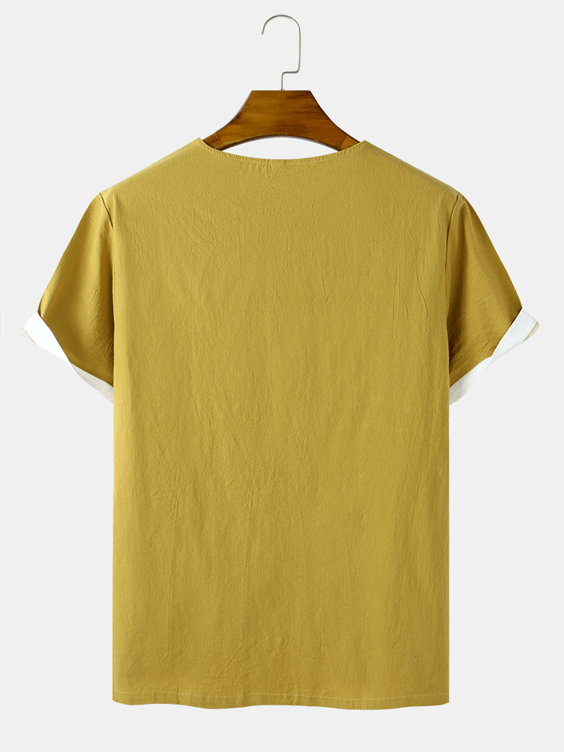 Solid Color Short Sleeve Cotton & Linen Breathable T-Shirts - MRSLM