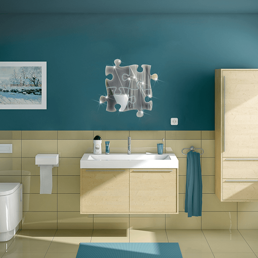 Honana BX-215 Removeable Bathroom Mirrors Sticker Puzzles DIY Mirror Wall Sticker Acrylic Solid - MRSLM