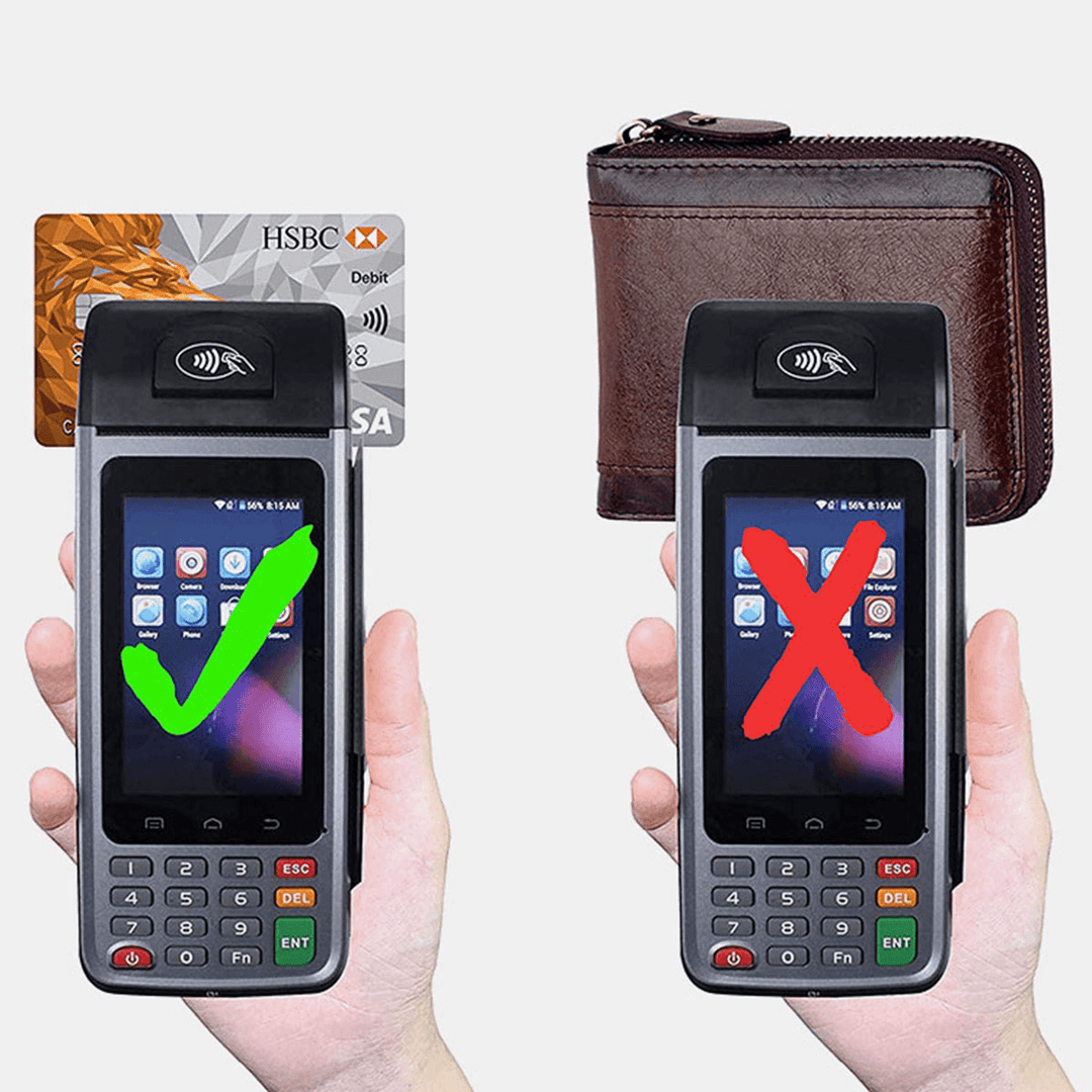 E Ekphero Men Genuine Leather RFID Anti-Theft Zipper Retro Business Multi Card Slot Leather Card Holder Wallet - MRSLM