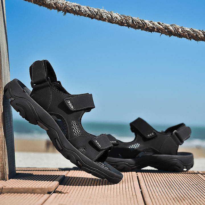 Men Microfiber Breathable Non Slip Opened Outdoor Casual Beach Sandals - MRSLM