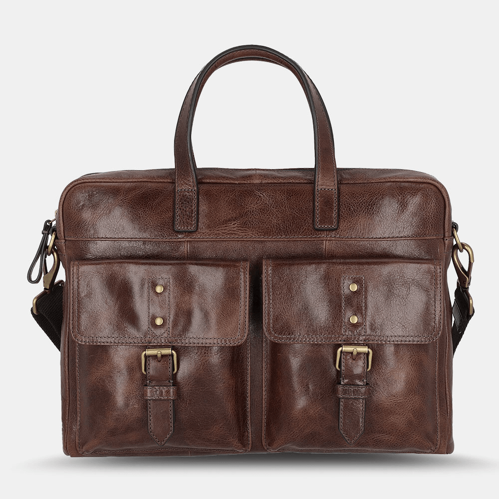 Men PU Leather Vintage Bussiness Versatile Multi-Pockets Teacher Bag Briefcase Multifunction Crossbody Bag Handbag - MRSLM