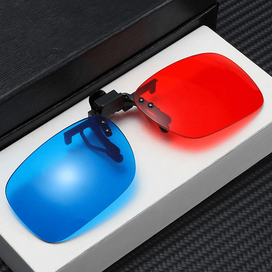 Unisex 3D Stereo Glasses Clip Lens Cinema Film Red and Blue Universal Glasses Lens with Case - MRSLM
