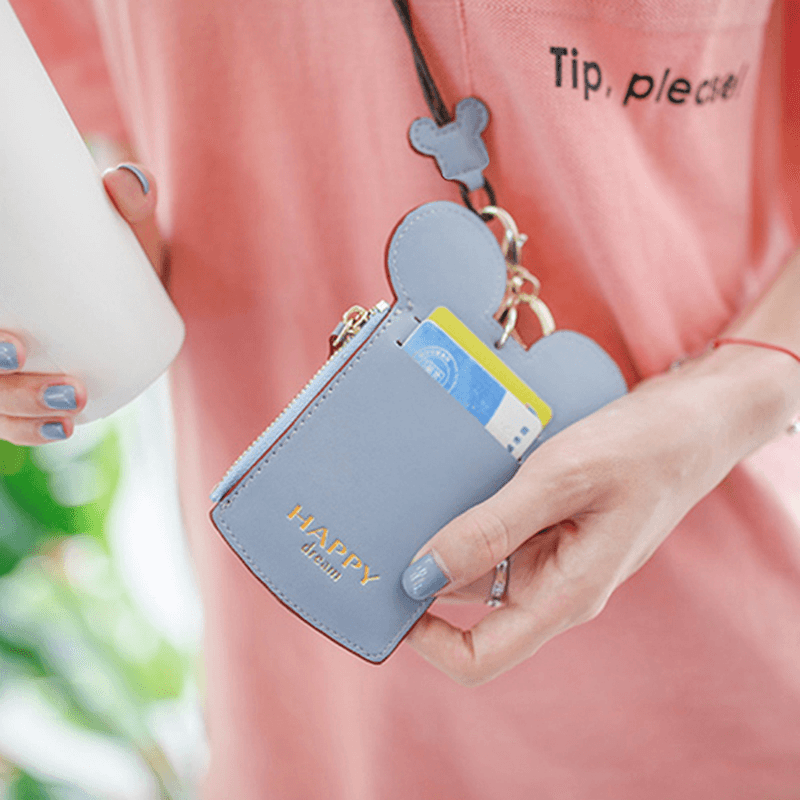 Cute Animal Shape Card Holder Wallet Purse Neck Wallet Lanyard Wallet for Women - MRSLM