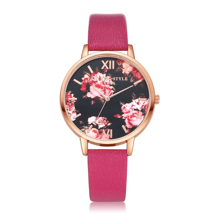 LVPAI P086 Flower Display Elegant Design Ladies Wrist Watch PU Leather Band Quartz Watch - MRSLM