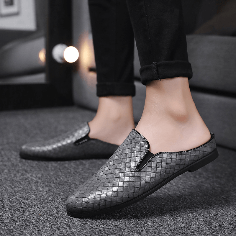 Men Breathable Soft Sole Non Slip Vintage Plaid Closed Toe Casual Slippers - MRSLM