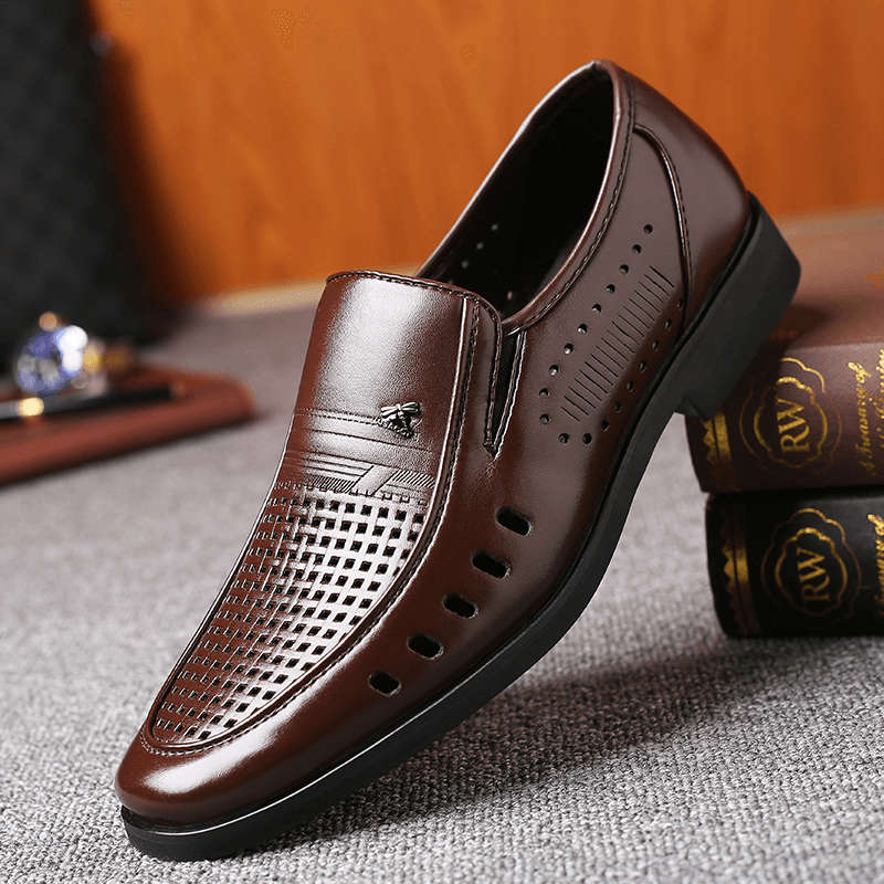 Men Microfiber Leather Breathable Hollow Out Casual Dress Shoes - MRSLM