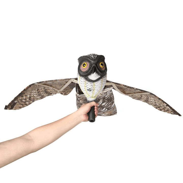 Realistic Bird-X Prowler Owl Scarecrow Bird Proof Repellent Decoy Pest Control Orchard Bird with Moving Wings - MRSLM