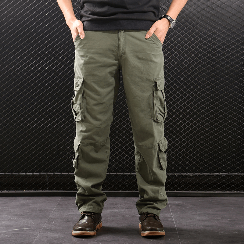 Middle-Aged Straight Leg Multi-Pocket Cargo Trousers - MRSLM