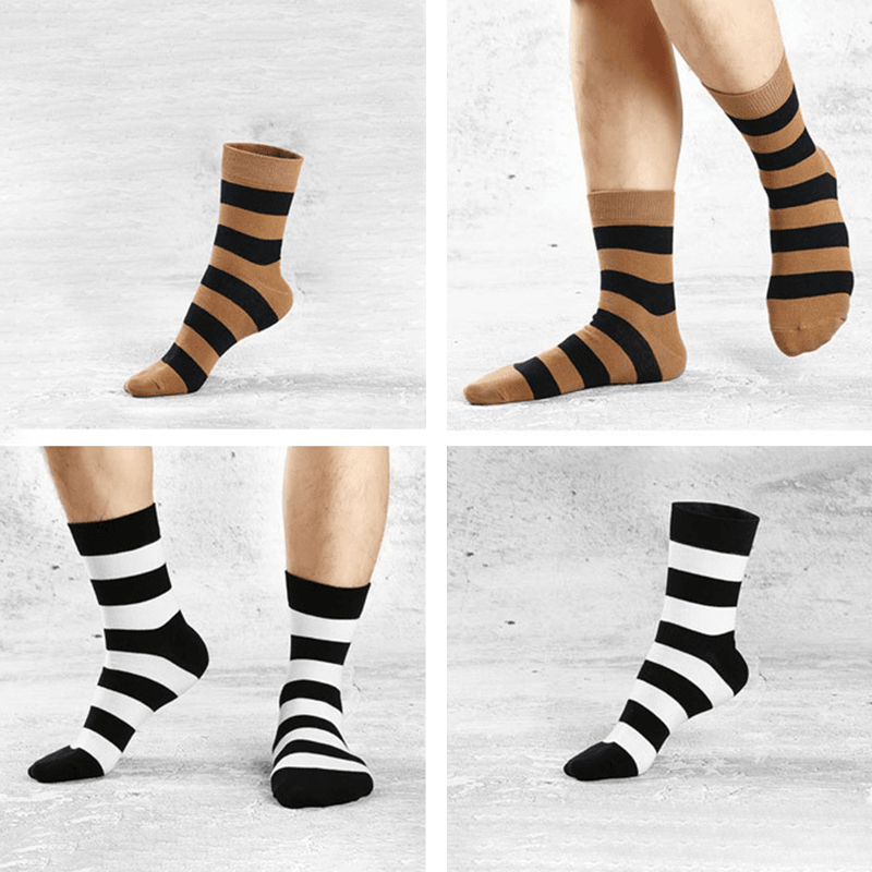 Men Stripe Combed Cotton Short Athletic Socks - MRSLM