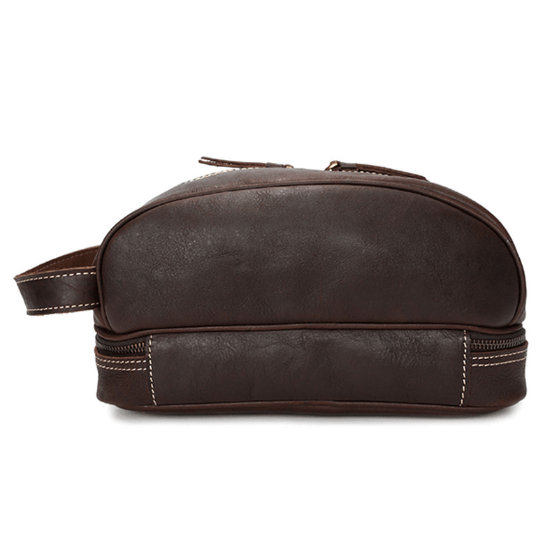 Ekphero® Men Genuine Leather Vintage Cosmetic Bag Solid Large Capacity Travel Pouch Wash Bag - MRSLM