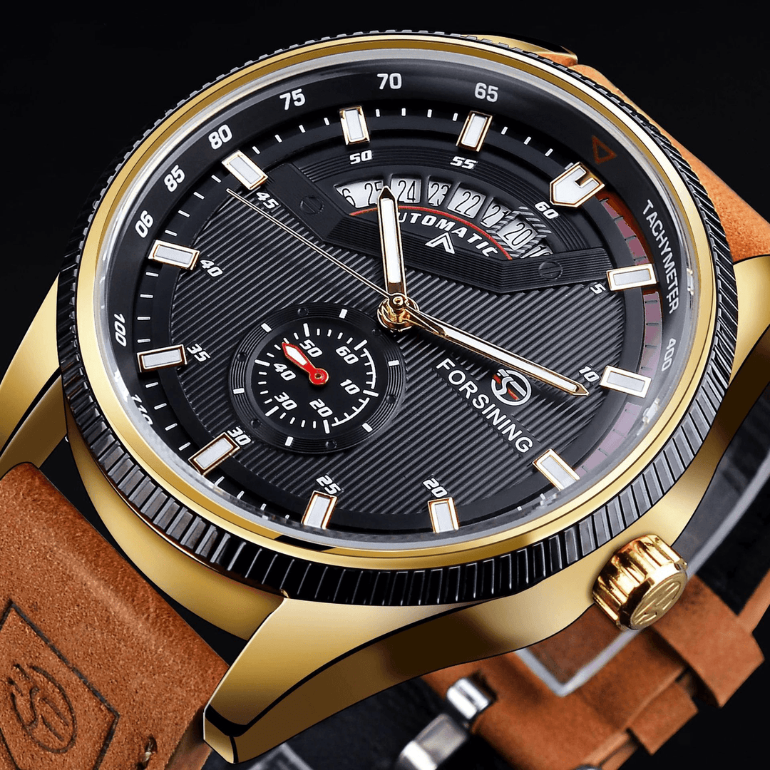 FORSINING TM-382G Hollowed-Out Watch Cover Luminous Dial Genuine Leather Strap Men Automatic Mechanical Watch Wristwatch - MRSLM