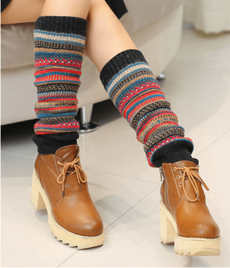 Senshoes Vintage Color Striped Fashion Piles Socks Boots Leggings Korean Legs - MRSLM