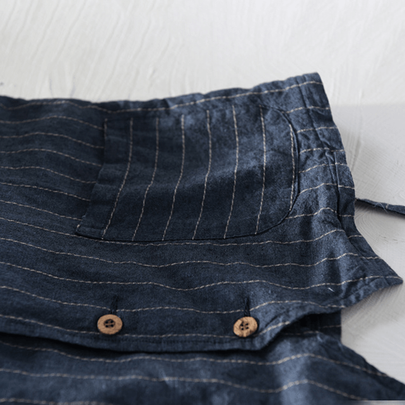 Retro Striped Linen Drawstring V-Neck Vest for Men - MRSLM