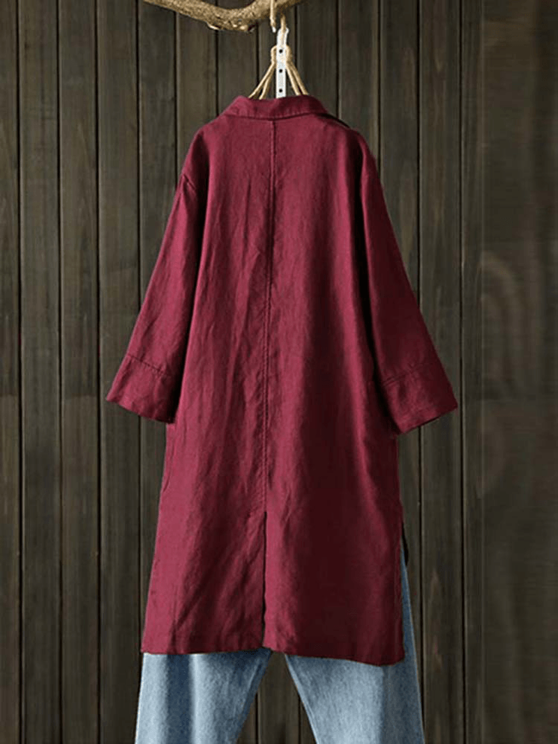 Women Pure Color Cotton Buttons 3/4 Sleeve Coats - MRSLM