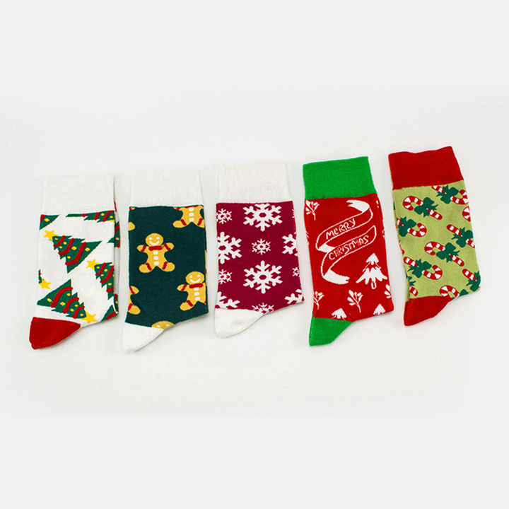 Unisex Cotton Personality Festive Christmas Tree Snowflake Pattern Couple Socks Tube Socks - MRSLM
