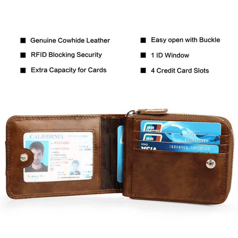 RFID Antimagnetic Vintage Genuine Leather 12 Card Slots Coin Bag Trifold Wallet for Men - MRSLM