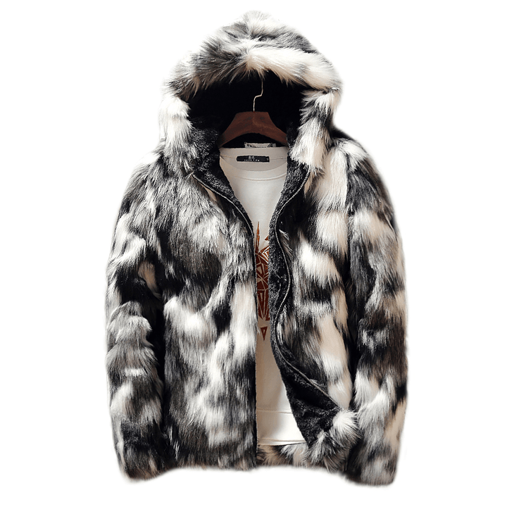 Mens Winter Faux Fur Thick Warm Hooded Casual Zipper Jacket - MRSLM