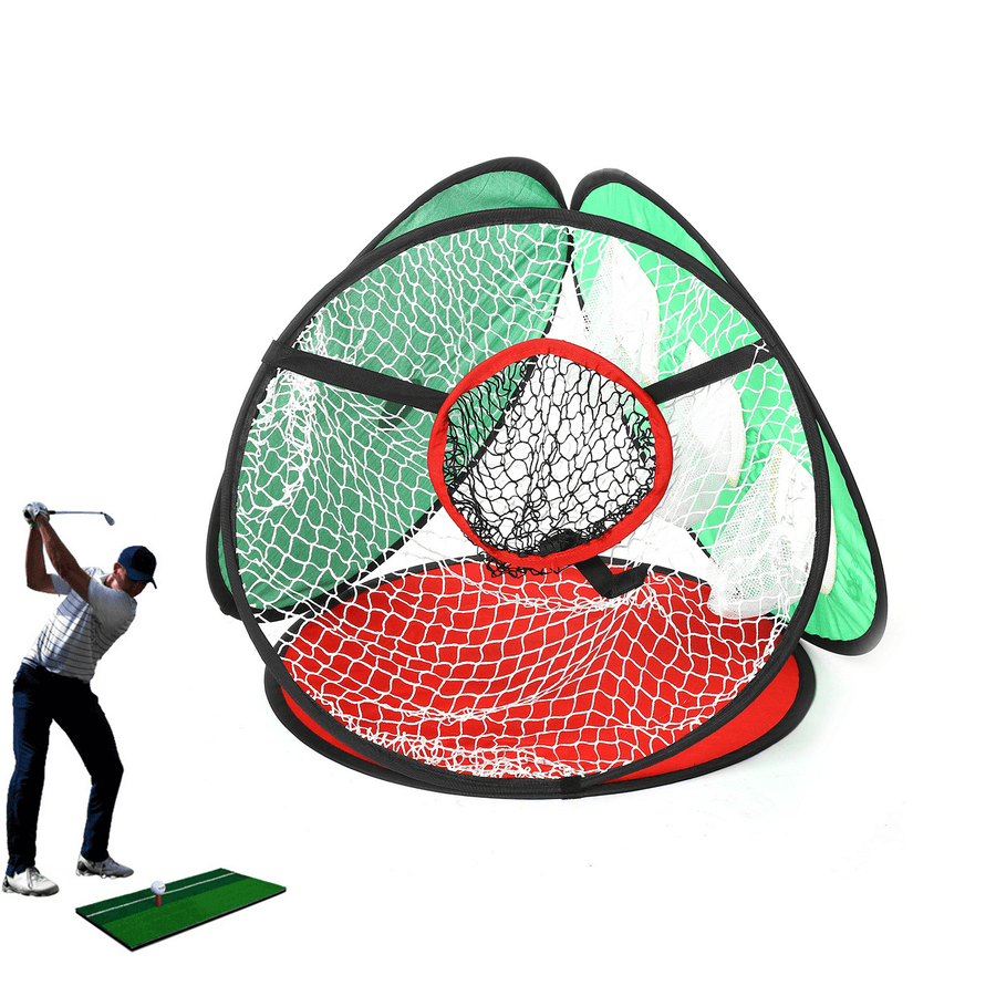 3-In-1 Golf Chipping Net Practice Driving Mat Indoor Outdoor Backyard Portable Ball Retriever Golf Training Aids - MRSLM