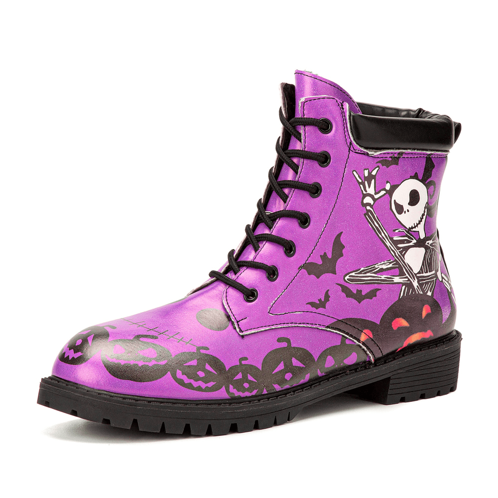 Men Leather Halloween Funny Printing Soft Sole Comfy round Toe Casual Martin Boots - MRSLM