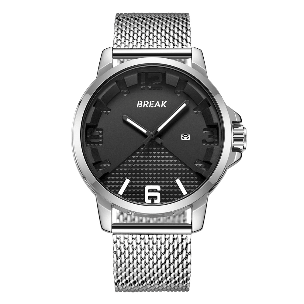 BREAK 3301 Calendar Sport Men Wrist Watch Simple Design Stainless Steel Quartz Watches - MRSLM