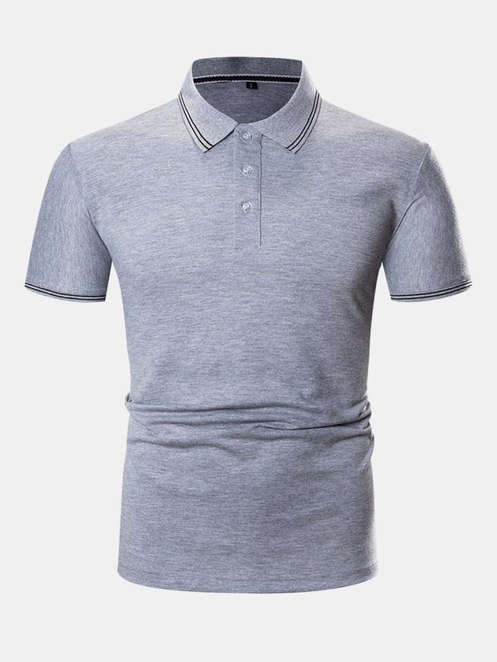 Mens Business Cotton Solid Color Button Closure Golf Shirts - MRSLM