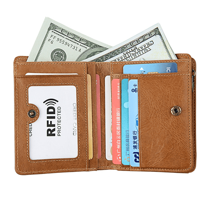 RFID Blocking Mens Bifold Wallet Genuine Leather Vintage Slim Card Holder Money Bag - MRSLM