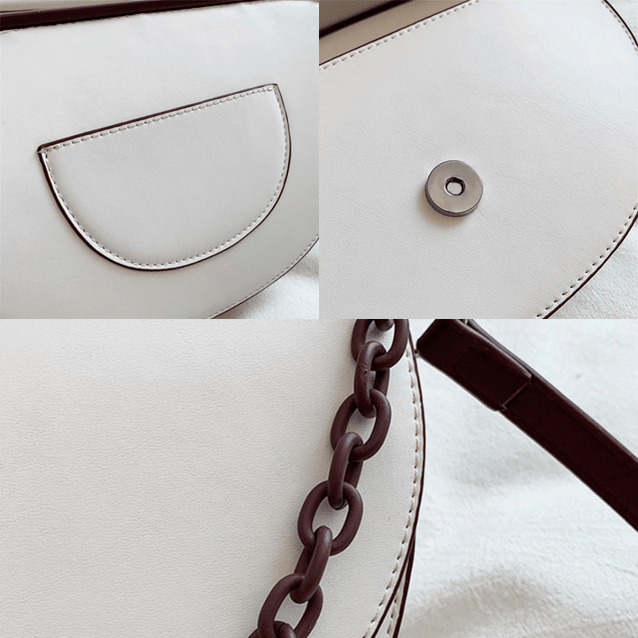 Women Chains Irregular Shape Saddle Bag Shoulder Bag - MRSLM