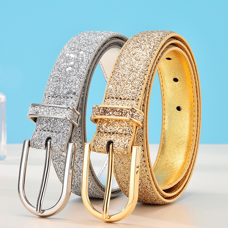 Women'S Faux Leather Sequins Decorative Belt - MRSLM