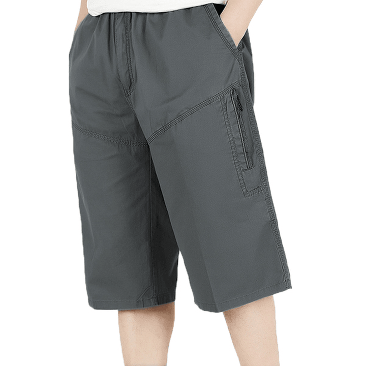 Mens Summer plus Size Multi-Pocket Solid Color Loose Fit Casual Cotton Shorts - MRSLM