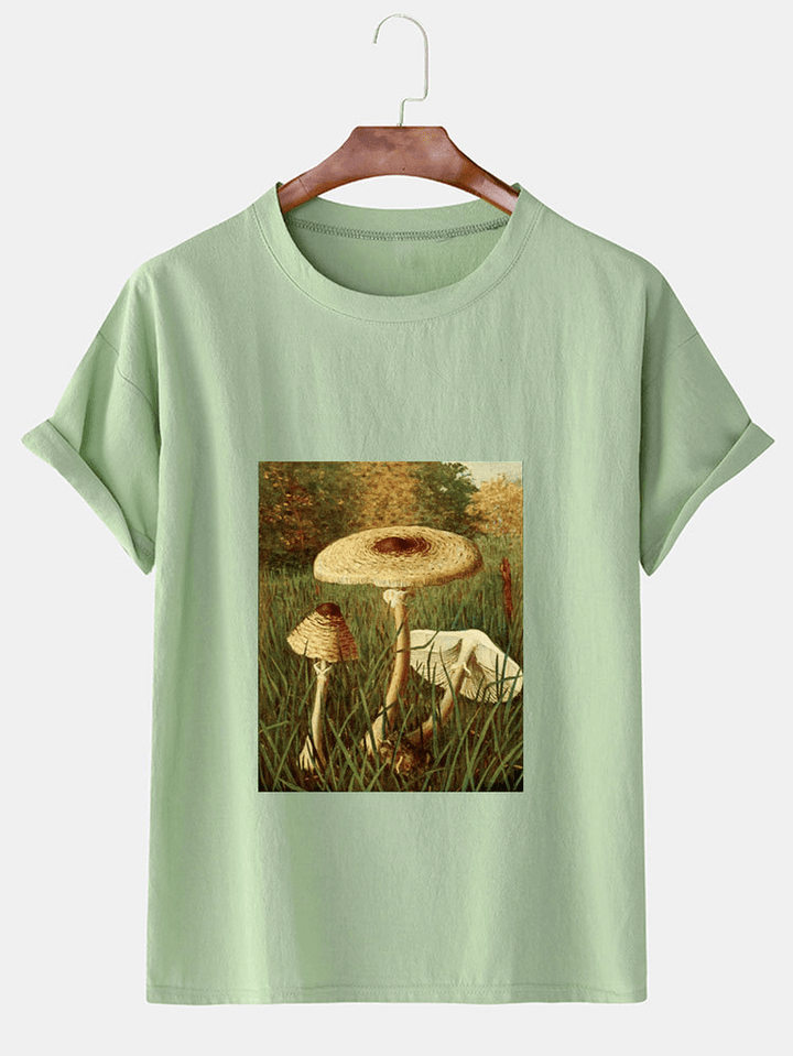 Mens Design Mushroom Print Short Sleeve Cotton T-Shirts - MRSLM