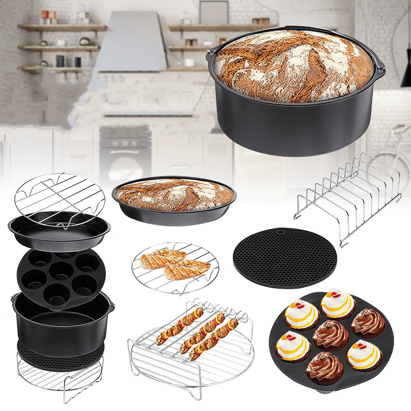 9Inch 12Pcs/Set Air Fryer with Baking Pad Pot Silicone Mat BBQ Grill Pan Multi-Purpose Cooking Accessories - MRSLM