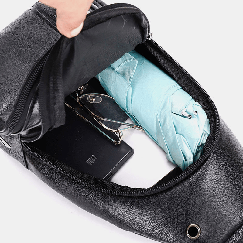 Men Earphone Hole Business Multi-Pocket Crossbody Bag Chest Bag Sling Bag - MRSLM