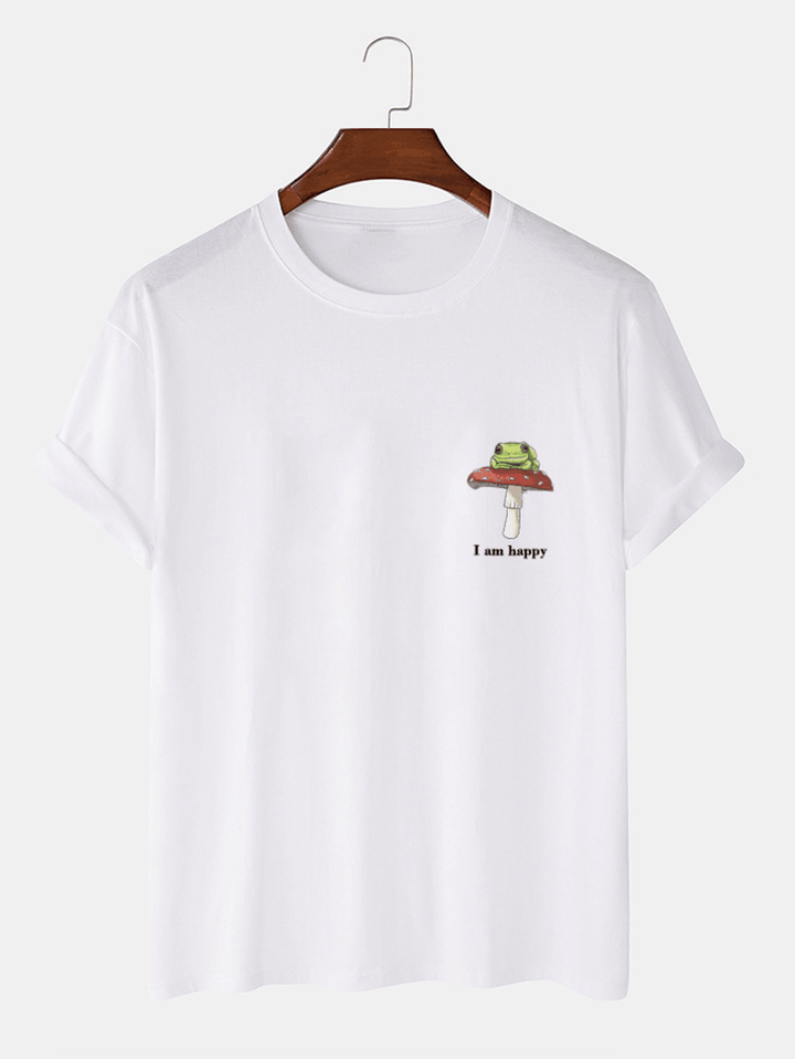 Mens Frog Mushroom Chest Print Casual 100% Cotton Short Sleeve T-Shirts - MRSLM