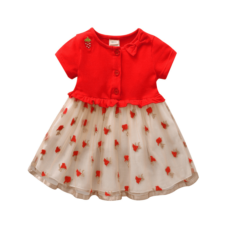 17 Years of New Female Baby Dress, Rose Red Yarn Skirt, Baby Full Moon Dress, Pure Cotton - MRSLM