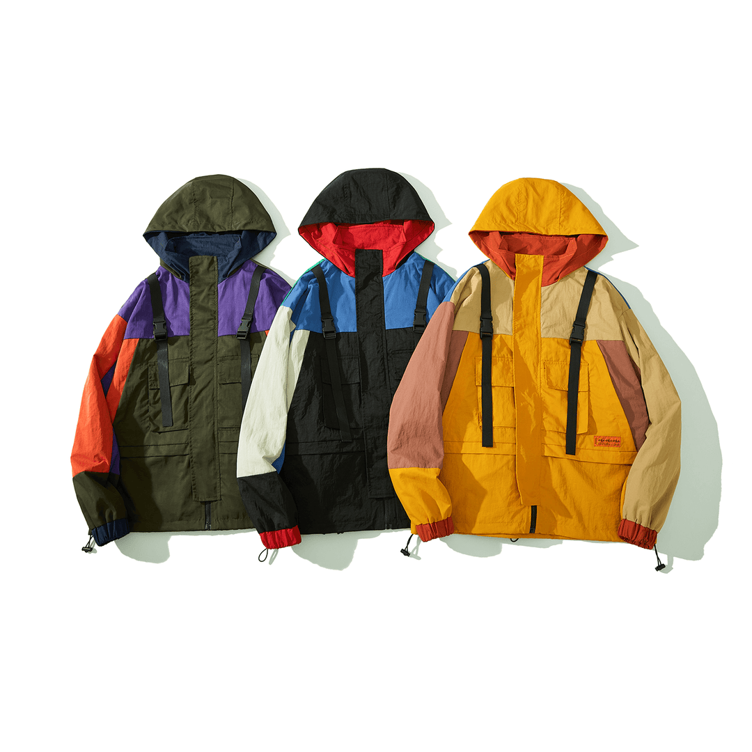 Mens Colourful Techwear Hooded Windbreaker Jacket - MRSLM