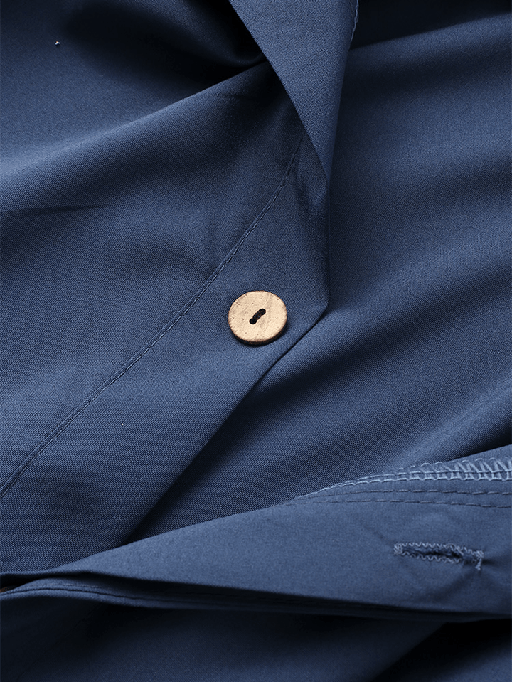 Mens Cotton Solid Color Button up Lapel Collar Casual Jumpsuits - MRSLM