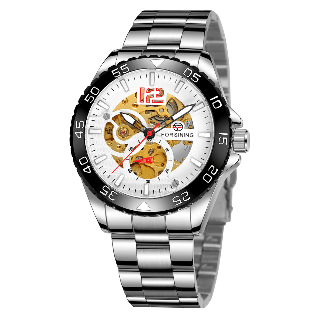 FORSINING FSG8225 Fashion Business Hollow Dial Stainless Steel Strap 3ATM Waterproof Men Automatic Mechanical Watch Wristwatch - MRSLM