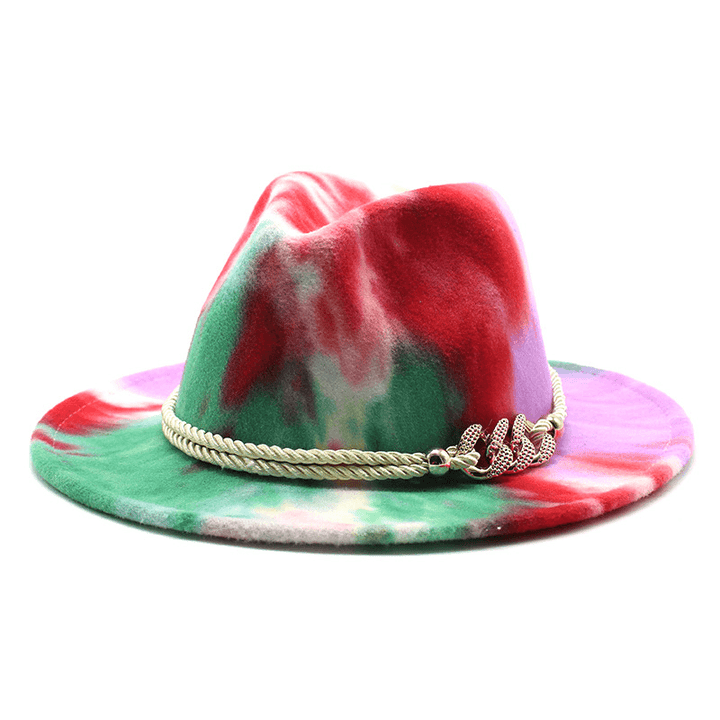 Tie-Dye Pink Woolen Cloth Gift Fashion Flat Brim Jazz Hat Felt Hat - MRSLM