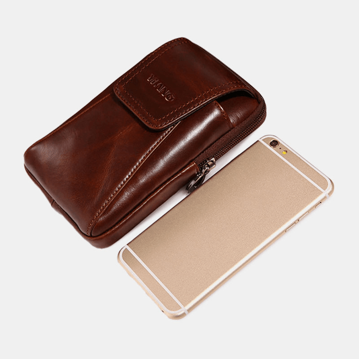 Men Genuine Leather 6 Inch Phone Bag Belt Bag Waist Bag for Business - MRSLM