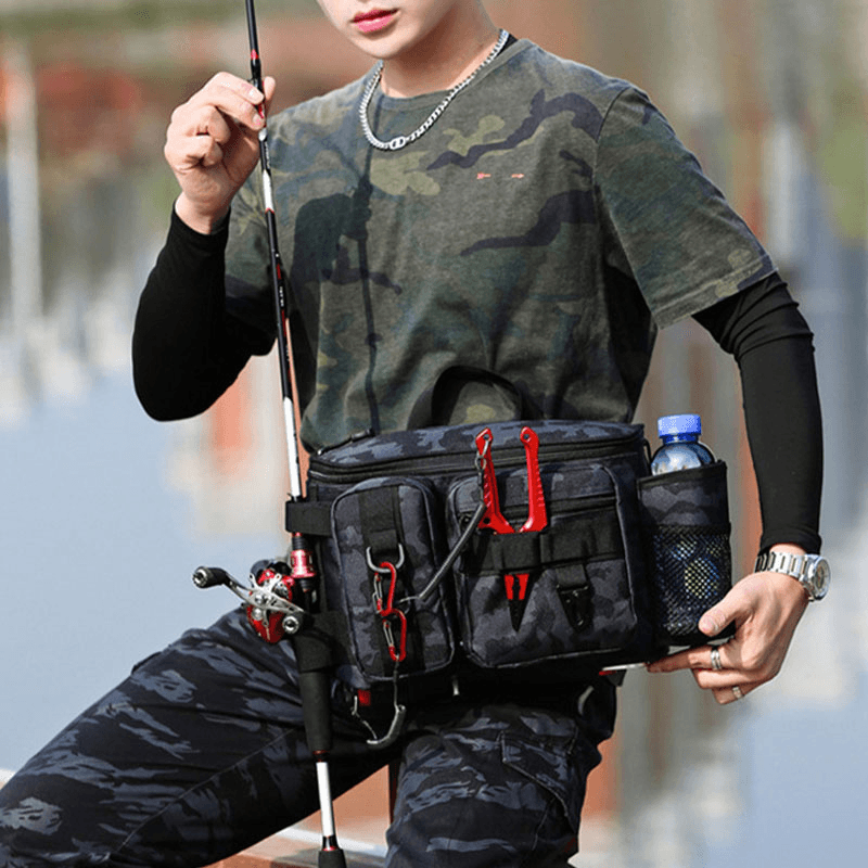Men Fish Bag Multi-Pockets Outdoor Tactical Bag Crossbody Bag Waist Bag Oxford Camo Pattern - MRSLM